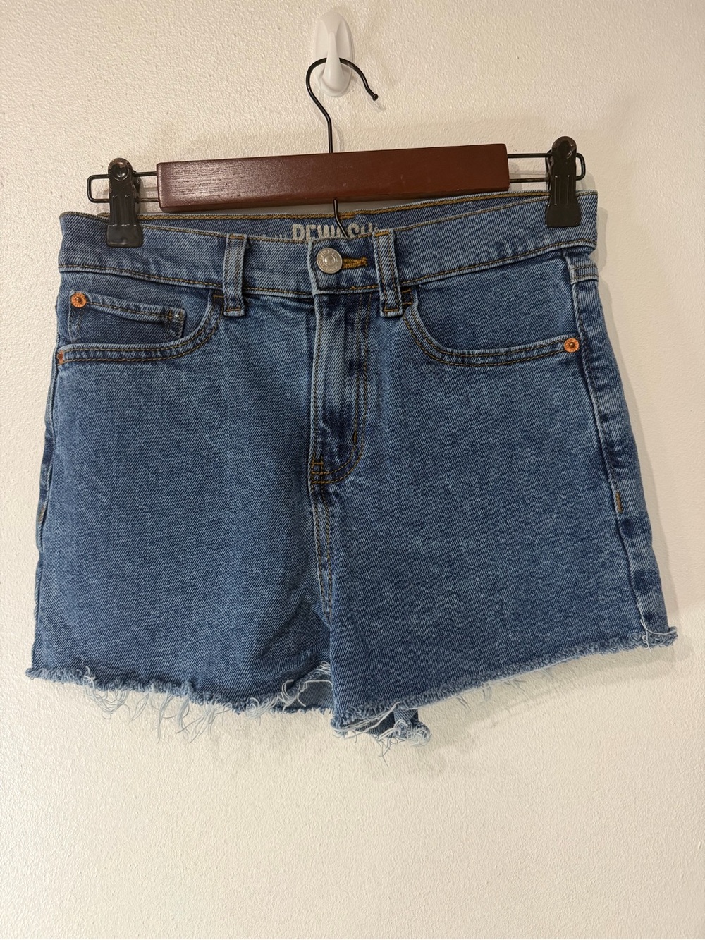 Rewash Medium Blue High-Rise Frayed Hem Jean Shorts - Picture 1 of 3